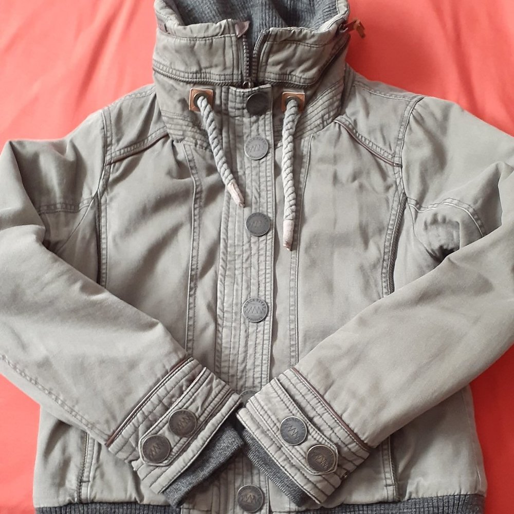 Black Rivet Explorer Chunky Rib Knit Trim Jacket w/ Faux Fur Lining Sz S